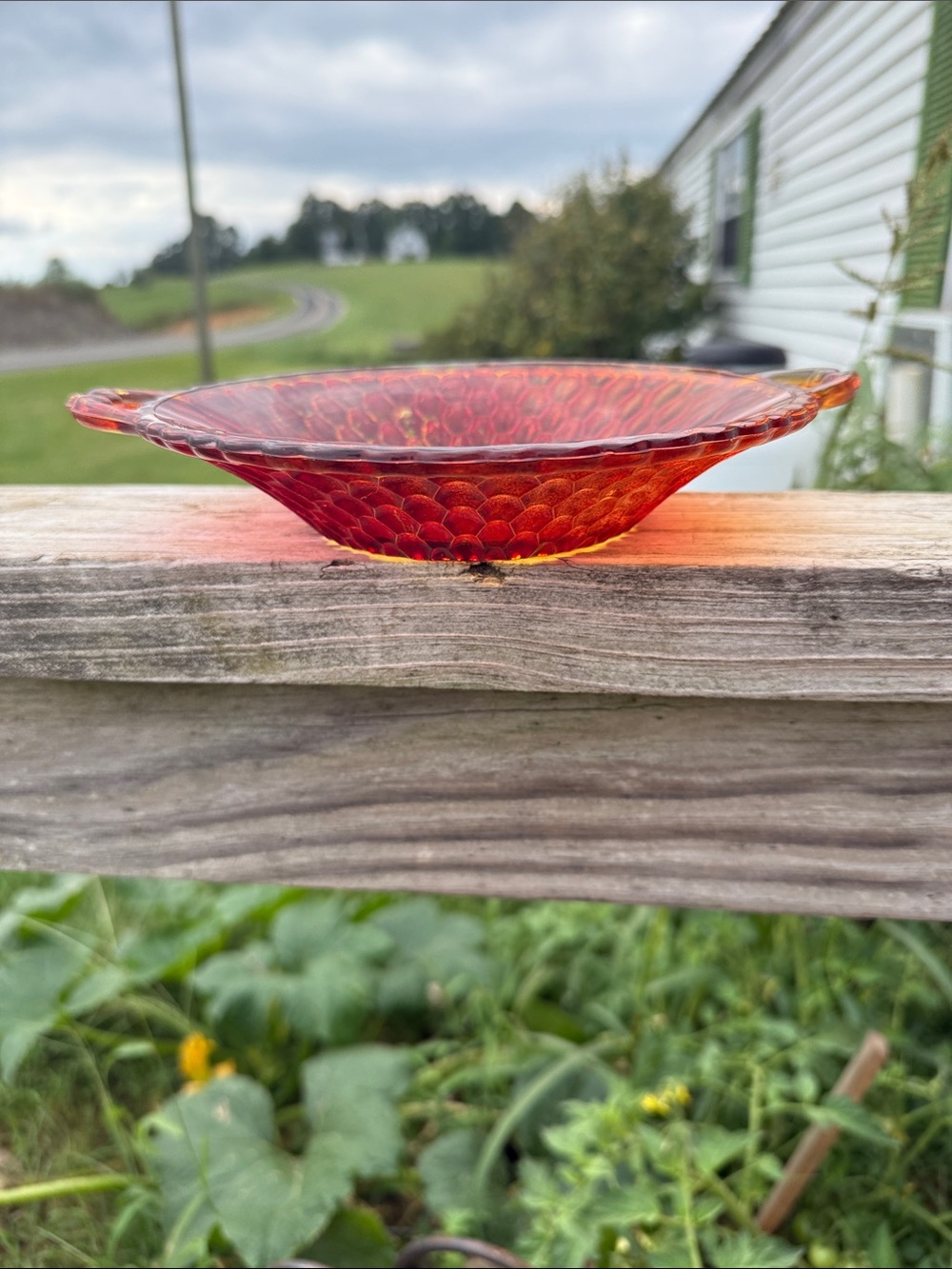 Vintage red amber Indian Glass dish
